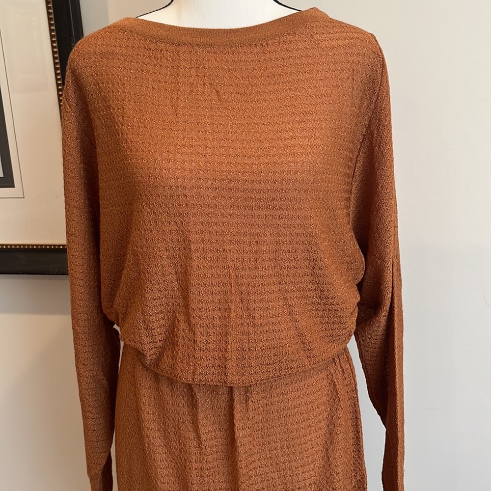 Outlander Vintage Dress Thin Knit Long Sleeve Made in Italy Medium Pumpkin Fall - Picture 2 of 15